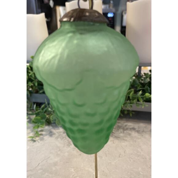 ANTIQUE KUGEL RARE MID WEST GLASS Heavy GREEN GRAPE SHAPE Brass Top 4.25” 3.3oz - Picture 1 of 7